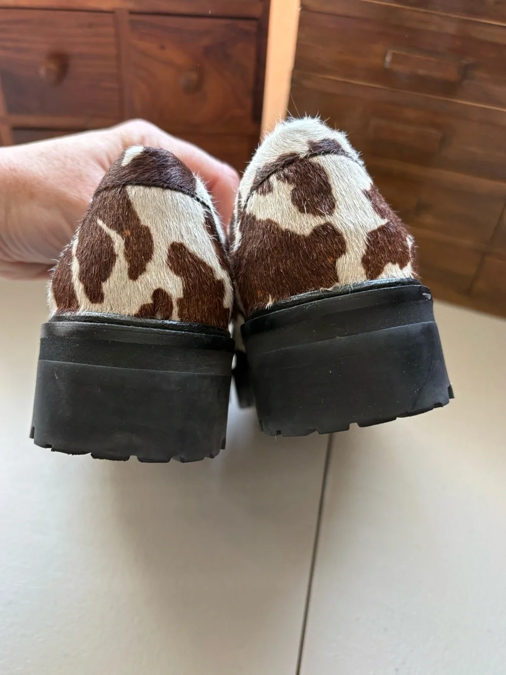 Reformation Agathea cow print loafers chunky size 6